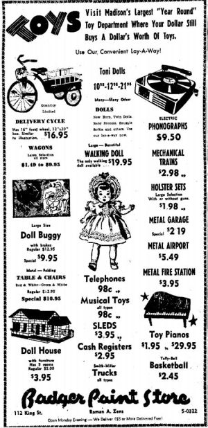 Wisconsin State Journal toy ads: 1950s